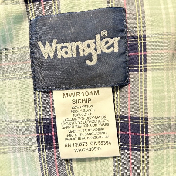 Wrangler Shirt Pearl Snap Navy Green‎ Plaid Style MWR104M NWT Size Small - Picture 5 of 7